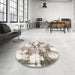 Round Abstract Khaki Green Modern Rug in a Office, abs909