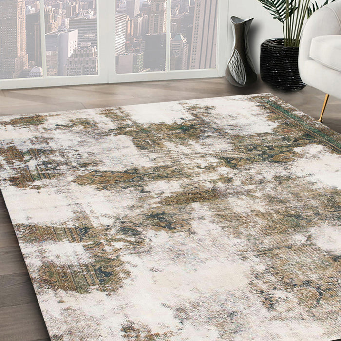 Abstract Khaki Green Modern Rug in Family Room, abs909
