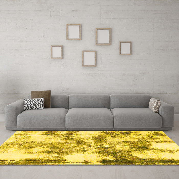 Machine Washable Abstract Yellow Modern Rug in a Living Room, wshabs909yw