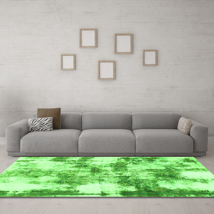 Machine Washable Abstract Green Modern Area Rugs in a Living Room,, wshabs909grn