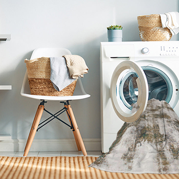 Machine Washable Abstract Khaki Green Rug in a Washing Machine, wshabs909