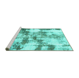 Sideview of Machine Washable Abstract Turquoise Modern Area Rugs, wshabs909turq