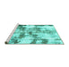 Sideview of Machine Washable Abstract Turquoise Modern Area Rugs, wshabs909turq