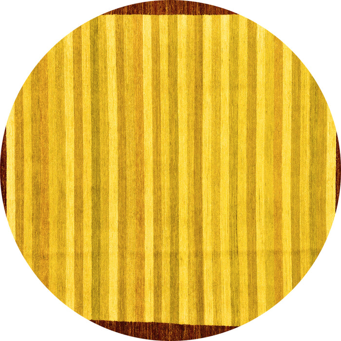 Round Machine Washable Abstract Yellow Modern Rug, wshabs90yw