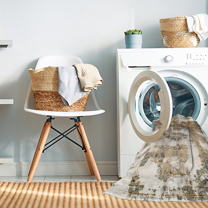 Machine Washable Abstract Dark Almond Brown Rug in a Washing Machine, wshabs910