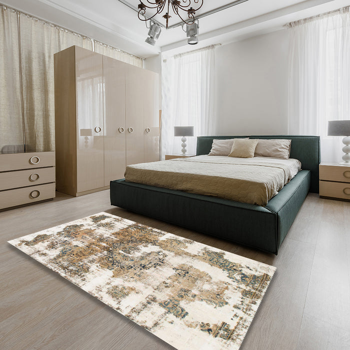 Machine Washable Abstract Dark Almond Brown Rug in a Bedroom, wshabs910