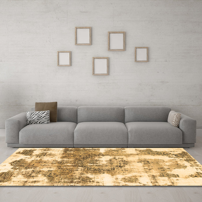 Machine Washable Abstract Brown Modern Rug in a Living Room,, wshabs910brn