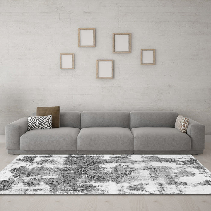 Machine Washable Abstract Gray Modern Rug in a Living Room,, wshabs910gry