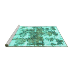 Sideview of Machine Washable Abstract Turquoise Modern Area Rugs, wshabs910turq