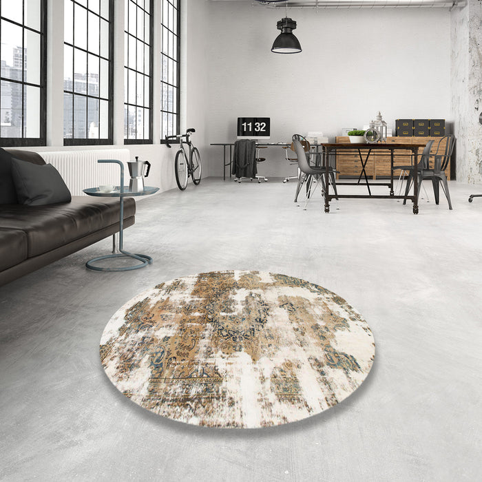 Round Machine Washable Abstract Dark Almond Brown Rug in a Office, wshabs910