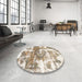 Round Machine Washable Abstract Dark Almond Brown Rug in a Office, wshabs910