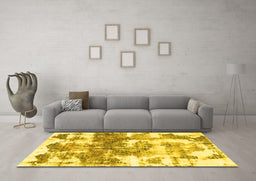 Machine Washable Abstract Yellow Modern Rug in a Living Room, wshabs910yw