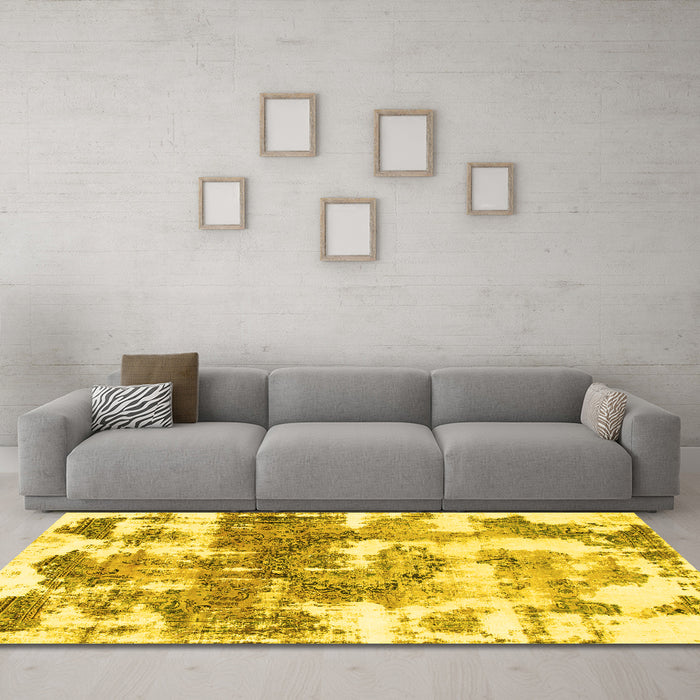 Machine Washable Abstract Yellow Modern Rug in a Living Room, wshabs910yw