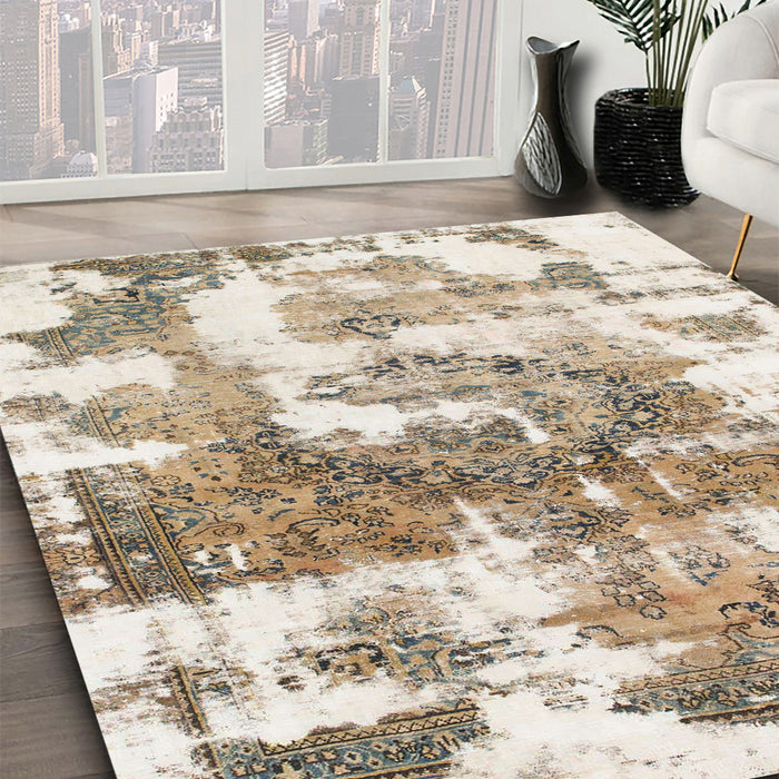 Abstract Dark Almond Brown Modern Rug in Family Room, abs910