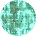 Round Machine Washable Abstract Turquoise Modern Area Rugs, wshabs910turq