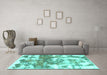 Machine Washable Abstract Turquoise Modern Area Rugs in a Living Room,, wshabs910turq