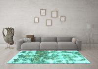 Machine Washable Abstract Turquoise Modern Rug, wshabs910turq