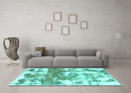 Machine Washable Abstract Turquoise Modern Area Rugs in a Living Room,, wshabs910turq