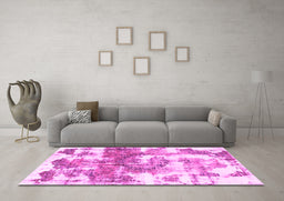 Machine Washable Abstract Pink Modern Rug in a Living Room, wshabs910pnk