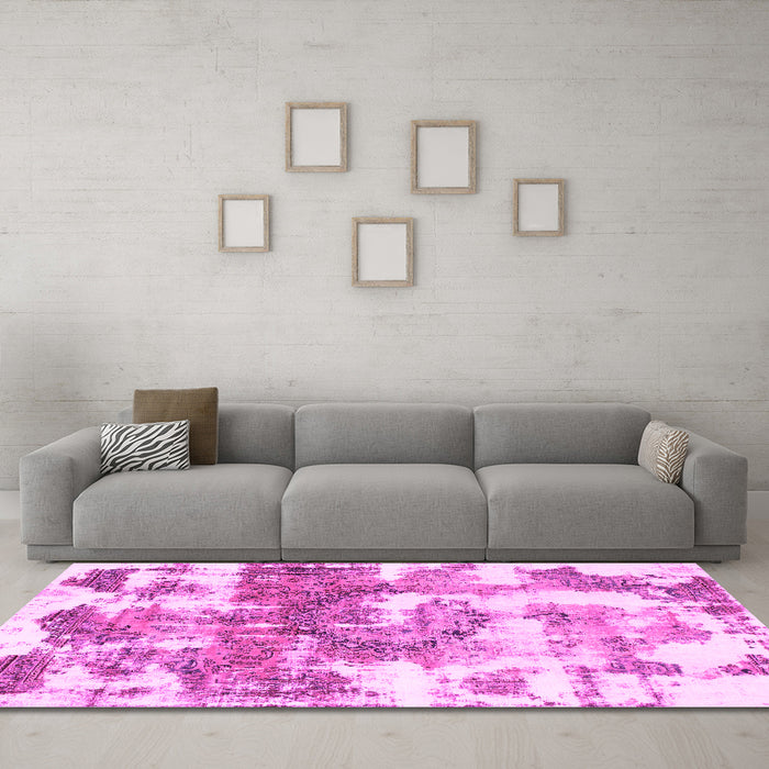 Machine Washable Abstract Pink Modern Rug in a Living Room, wshabs910pnk