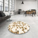 Round Machine Washable Abstract Blanched Almond Beige Rug in a Office, wshabs911