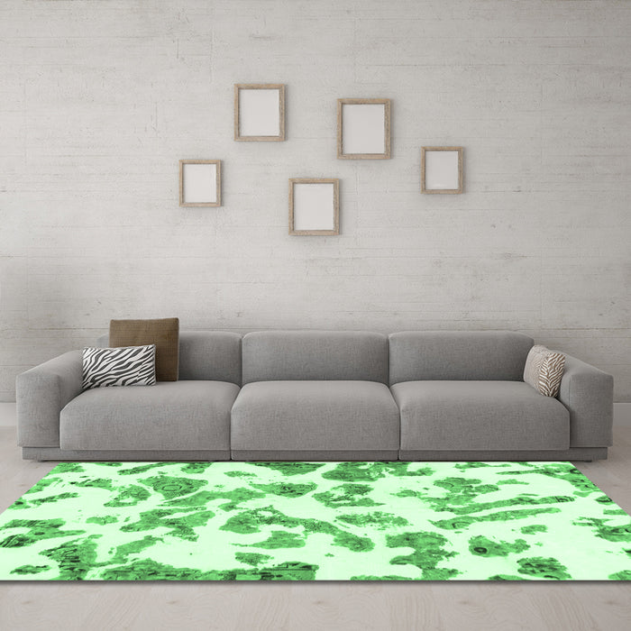 Machine Washable Abstract Emerald Green Modern Area Rugs in a Living Room,, wshabs911emgrn