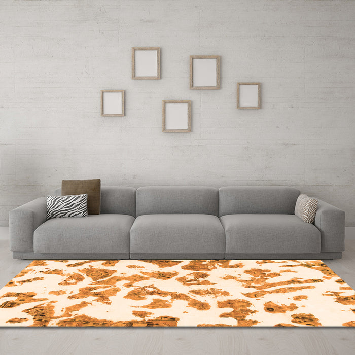 Machine Washable Abstract Orange Modern Area Rugs in a Living Room, wshabs911org