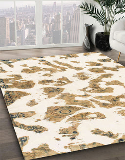 Machine Washable Abstract Blanched Almond Beige Rug in a Family Room, wshabs911