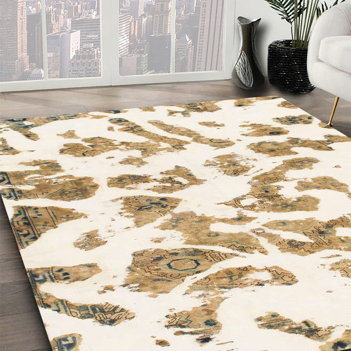 Machine Washable Abstract Blanched Almond Beige Rug in a Family Room, wshabs911