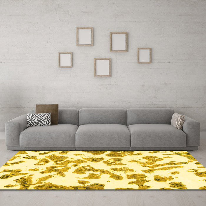 Machine Washable Abstract Yellow Modern Rug in a Living Room, wshabs911yw