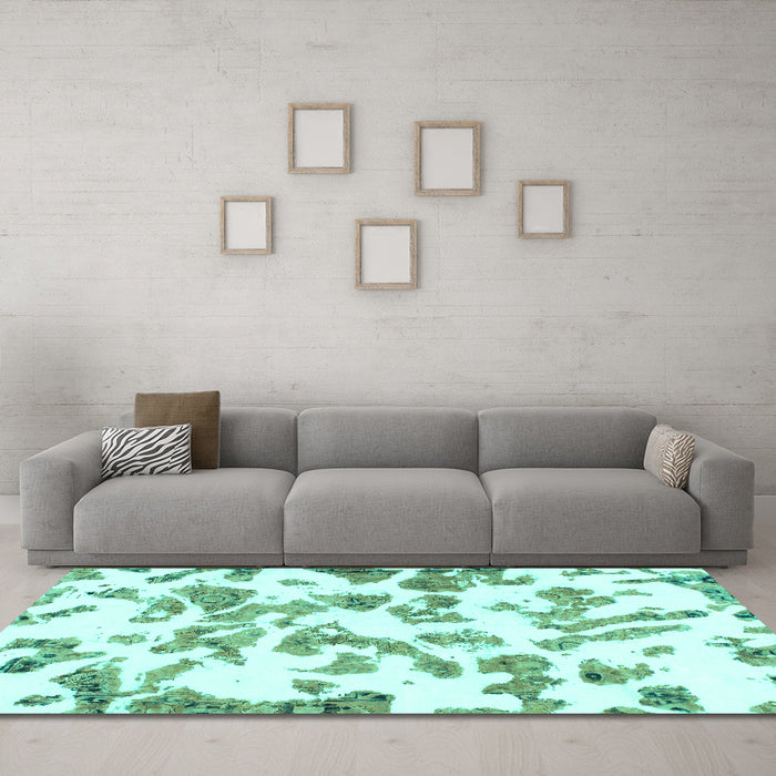 Machine Washable Abstract Turquoise Modern Area Rugs in a Living Room,, wshabs911turq