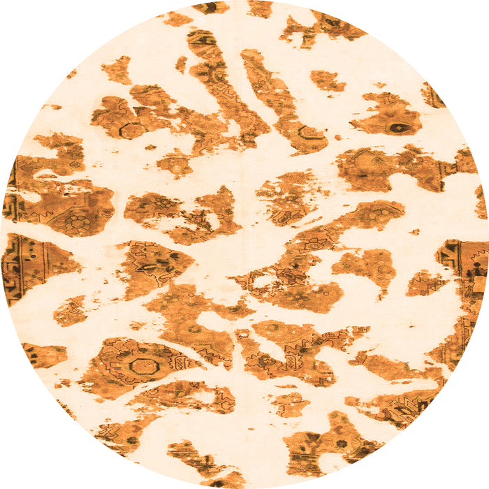 Round Machine Washable Abstract Orange Modern Area Rugs, wshabs911org