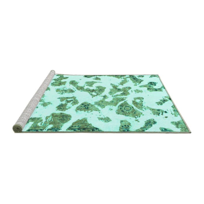 Sideview of Machine Washable Abstract Turquoise Modern Area Rugs, wshabs911turq