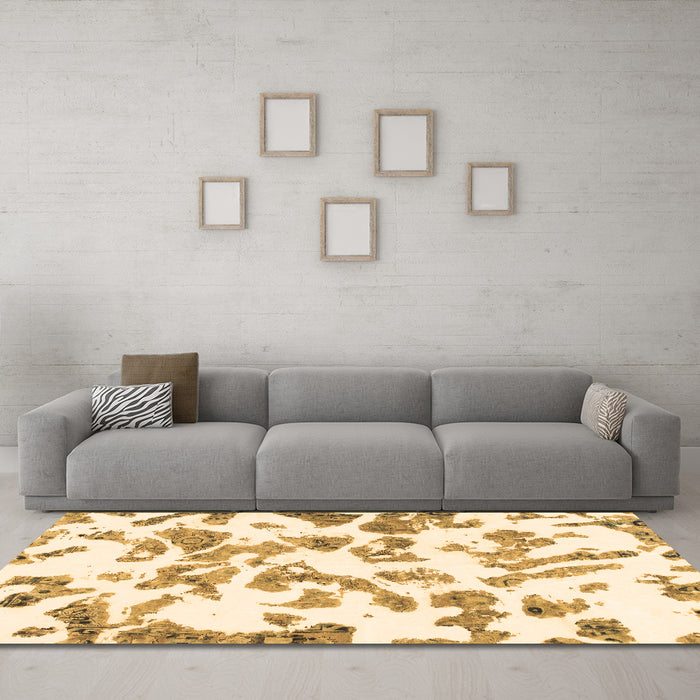 Machine Washable Abstract Brown Modern Rug in a Living Room,, wshabs911brn