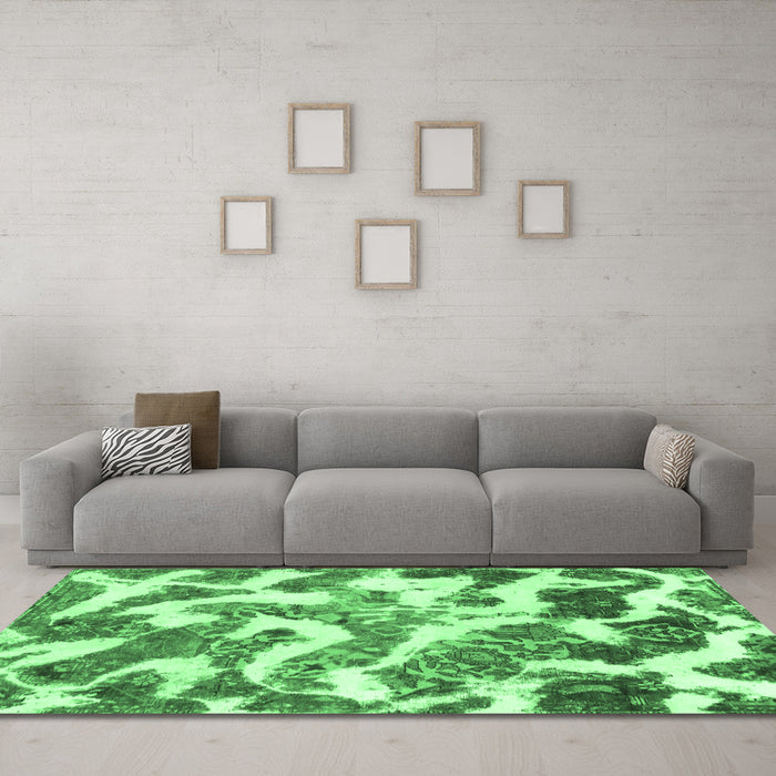 Machine Washable Abstract Emerald Green Modern Area Rugs in a Living Room,, wshabs912emgrn
