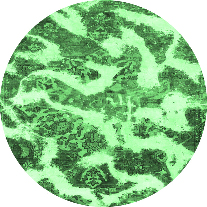 Round Abstract Emerald Green Modern Rug, abs912emgrn