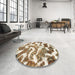 Round Machine Washable Abstract Deep Peach Orange Rug in a Office, wshabs912