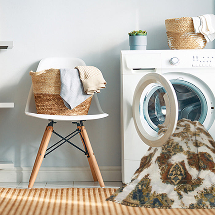 Machine Washable Abstract Deep Peach Orange Rug in a Washing Machine, wshabs912