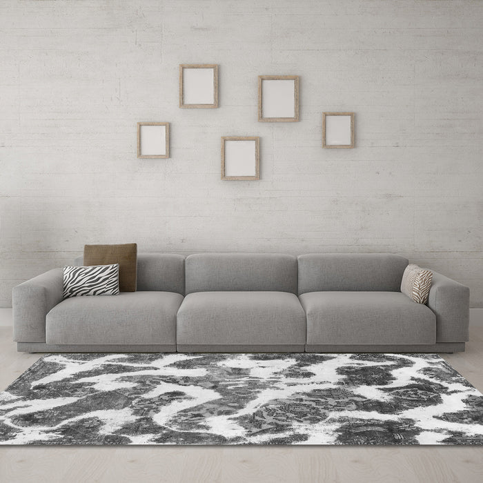 Machine Washable Abstract Gray Modern Rug in a Living Room,, wshabs912gry