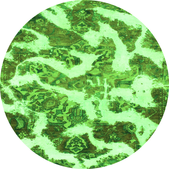 Round Abstract Green Modern Rug, abs912grn