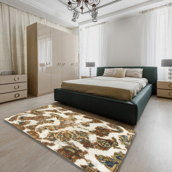 Abstract Deep Peach Orange Modern Rug in a Bedroom, abs912