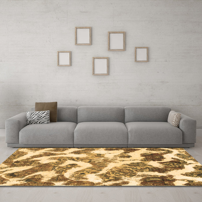 Machine Washable Abstract Brown Modern Rug in a Living Room,, wshabs912brn