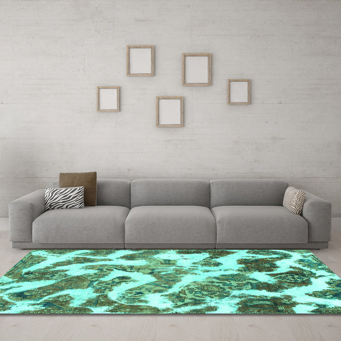 Machine Washable Abstract Turquoise Modern Area Rugs in a Living Room,, wshabs912turq