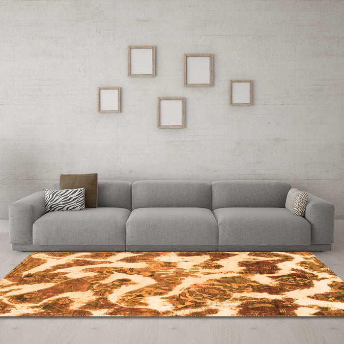 Machine Washable Abstract Orange Modern Area Rugs in a Living Room, wshabs912org