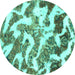 Round Machine Washable Abstract Turquoise Modern Area Rugs, wshabs912turq