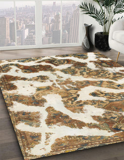 Machine Washable Abstract Deep Peach Orange Rug in a Family Room, wshabs912