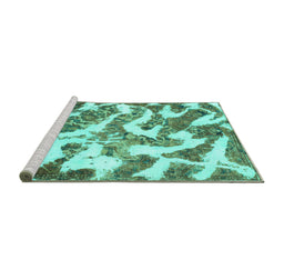 Sideview of Machine Washable Abstract Turquoise Modern Area Rugs, wshabs912turq