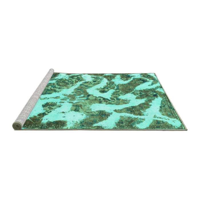Sideview of Machine Washable Abstract Turquoise Modern Area Rugs, wshabs912turq