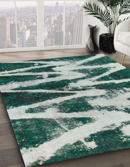 Abstract Teal Green Modern Rug in Family Room, abs913
