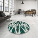 Round Abstract Teal Green Modern Rug in a Office, abs913